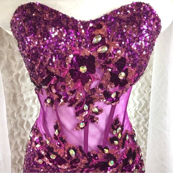 Strapless Purple & Pink Sequin Gown - Picture 3 of 9